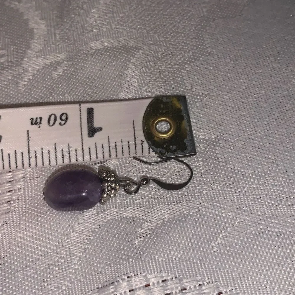 Vintage Silver Amethyst Hook Back‎ Drop Earrings
